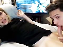 Blonde in tertoure blowjob from hubby webcam