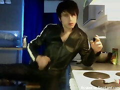 Leather Clad Twink Jerks Off While Smoking - 429Videos