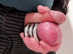 Balls weight stretching and jerking-off