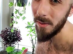 Side view of very hairy skinny bearded white guy fucks busty milf aunt doll on the table with a short first-recorded dildo suck