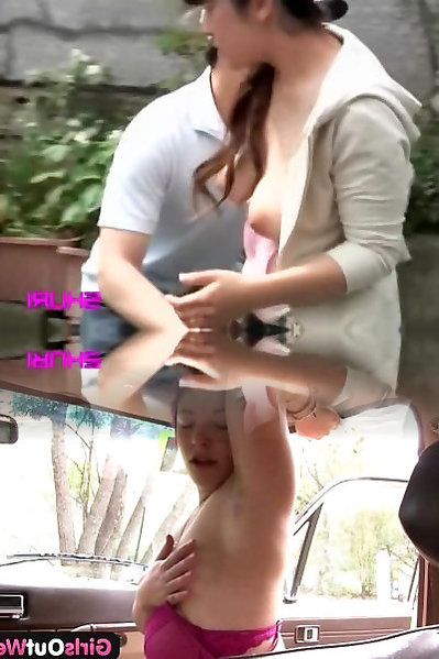 Admirable petite angel getting pulled into wild outdoor sharking action