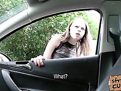 Russian teen with huge tits fucked in car by a massive cock